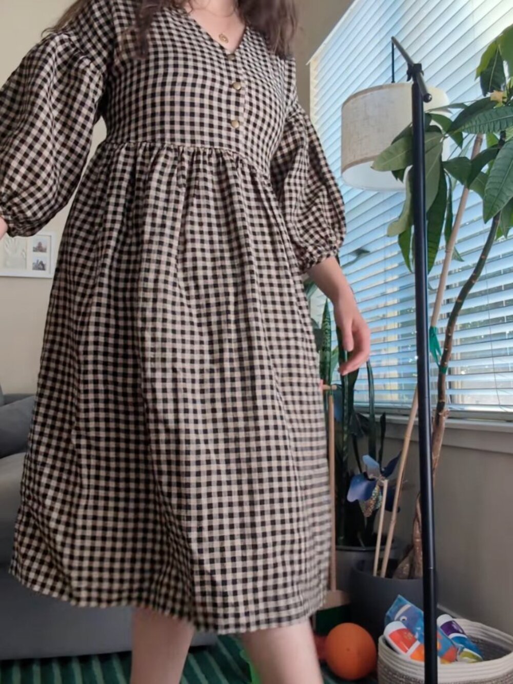Not Perfect Linen - Montmartre Dress, Mid Sand Gingham, Size M/L - Picture 6 of 6